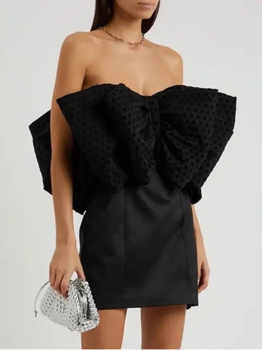 NWT ROTATE BIRGER CHRISTENSEN Natalie Satin Mini Dress With Flocked Bow